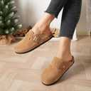Dumalum Clogs for Women Mens Suede Leather Slip on Shoes Cork Footbed Mules Sandals with Arch Support Unisex Slippers Brown