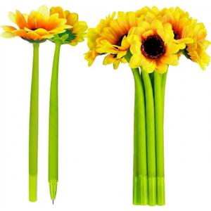 Outus 12 Pcs Sunflower Pens Bulk Gifts for Women Ot Month Mother's Day Appreciation Creative Artificial Yellow Flower Gel Ink Desk Accessories Office Decor Floral Writing 0.5 mm Ballpoint Party Favor