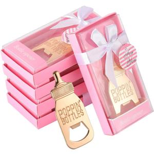 24 pcs Baby Shower Return Gifts for Guest Supplies Poppin Baby Bottle Shaped Bottle Opener Wedding Favor with Exquisite Packaging Party Souvenirs Gift Decorations by WeddParty (Pink 24pcs)