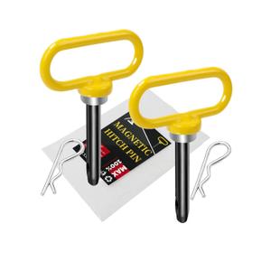 2 Packs Magnetic Hitch Pin, Lawn Mower Trailer Hitch Pins 1/2 Inch with Handle and Clip, Trailer Gate Pin for Mowers, Tractor Truck, Towing Cargo, ATV - Simple One Handed Hook On & Off (Yellow)