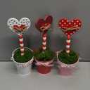 Thyle 3 Pcs Valentine's Day Decorations for Home 8.27" Wooden Heart Potted Valentines Centerpiece for Tables Tall Standing Pink Heart Plant Pot Sign for Home Tiered Tray Decor Tabletop Wedding Gifts