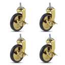 3" stem Caster Wheels, Hotel Restaurant Trolley Casters Set of 4 (4with brake, Gold plating),threaded stem 8 * 15mmLightweight Total Capacity 160lbs