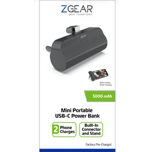 Mini Portable USB-C Power Bank 2 Phone Charges 5000 mAh