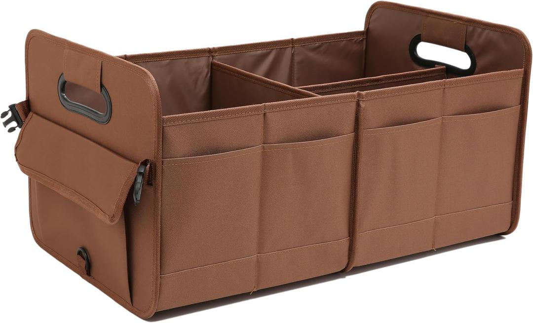 AOKJOY Car Trunk Organizer, Brown, Foldable, Non-slip, Adjustable, Multiple Compartments, 600D Oxford Cloth Material