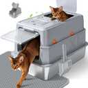Stainless Steel Litter Box with Lid, High Sided Enclosed Metal Litter Box for Big Cats, Easy Cleaning Anti-Urine Leakage, Non-Sticky Cat Box, Front Entry Top Exit KittyBox, Includes Mat & Scoop