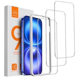 Mkeke 3 Pack Screen Protector for iPhone 16/ iPhone 15 6.1", [9H+ Tempered Glass] [Easy Installation Frame][Military-Grade Drop Protection] HD Clear, Anti-Scratch, Bubble Free Pack of 2