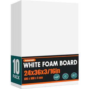 10 Pack White Foam Board for Art Craft, 24 x 36 x 3/16" Thick