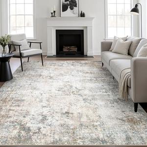 10x12 Area Rug Living Room Rug: Washable Modern Abstract Soft Thin Rug Indoor Floor No Slip Stain Resistant Carpet for Bedroom Dining Room Farmhouse Nursery Home Office - Brown Grey