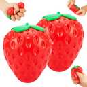 2PCS Strawberry Squishy Toy, Realistic Slow Rising Squishy Strawberry Fidget Toy Stress Relief, Fun Kawaii Fruit Stress Balls Squeeze Toys, Cute Strawberry Squishies Sensory Toys for Adults & Kids