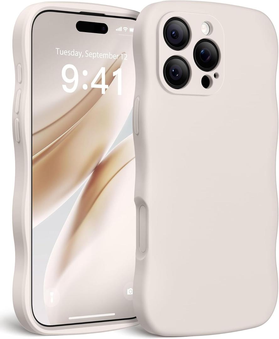 Magnetic for iPhone 16 Pro Case, [Full Camera Protection][Compatible with MagSafe] Cute Wave Frame Silicone Shockproof Protective Phone Case for iPhone 16 Pro 6.3", Stone