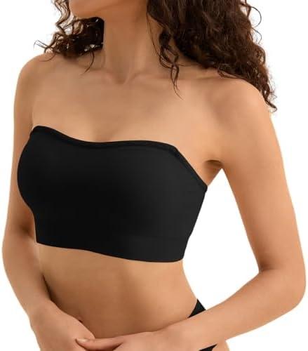 Cuteio Strapless Bras for Women, M Non-Slip Silicone Padded Bandeau Bra with Free Clear Strap, Wireless Tube Top Bralette