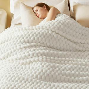 Bedsure Queen Blanket for Bed - Super Soft, Cozy Blankets for Women, Cute Fleece Gifts for Girls, Off White, 90x90 Inches