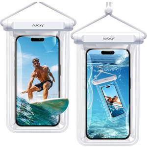 Nulaxy 2 Pack IPX8 TPU Waterproof Phone Pouch Double Sealing, Cell Phone Dry Bags with Lanyard Fit up to 7.5" Devices, Protector Case for iPhone 15 14 13 12 11 Pro Max Plus XR, Galaxy S24 S23 - White