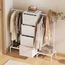Unionly 45" W 2-in-1 Dresser with Hanging Rack, 4 Drawers Dresser with Shelves, Dressers with Fabric Drawers for Bedroom, Living Room, Entryway, Closets (White)