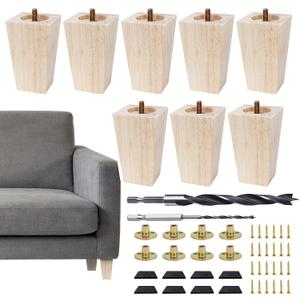 4inch Furniture feet Table Legs Couch Legs Unfinished Square Bed Feet 4 inch Wood Replacement Leg for Furniture Set of 8, Natural (8set, 4in), 4-inch height
