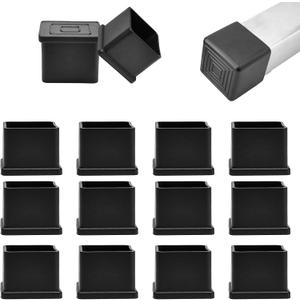 1-1/2" (38mm) Square Chair Leg Floor Protectors, Black Rubber Chair Leg Caps, Non-Slip Patio Furniture Feet Cap, PVC Chair Feet Covers for Hardwood Floors, Tables & Patio Furniture, 12pcs