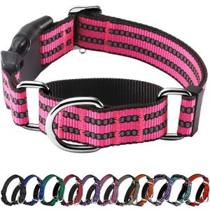 Hikiko Martingale Dog Collars Reflective Nylon Dog Collar with Quick Release Buckle Adjustable Training No Slip Dog Collar (X-Large, Hot Pink)