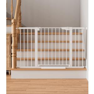 Cumbor 29.7"–51.5" Extra Wide Baby Gate for Stairs, Pressure-Mounted Dog Gates for Doorways & Hallways, Auto-Close Walk-Through, No-Trip Design, Child Proof Safety, Dog/ Pet Gate for Indoor Use, White