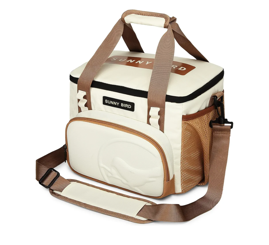 SUNNY BIRD 12L Large Insulated Lunch Bag, Leakproof and Foldable Lunch Cooler Box for Women Adult and Men, Fits 18 Cans (Ivory White 01)