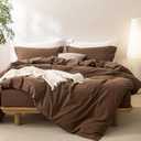 BDEAR 3 Pieces Cocoa Brown Duvet Cover Set Queen Size 90'' L x 90'' W, 100% Washed Cotton Duvet Cover with Zipper Closure Plus 2 Pillowcases, Oeko TEX Standard 100 Certificated, Cozy Feel