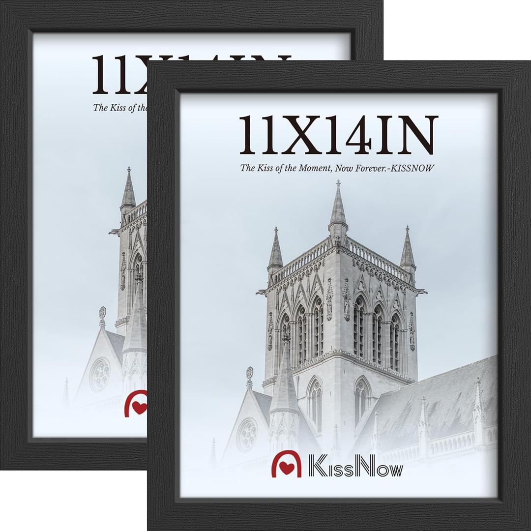 11x14 Picture Frame 2 Pack, Black Solid Wood, Wall Gallery Poster Frame