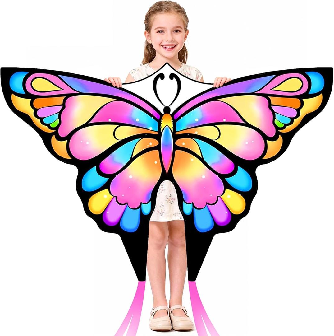 Simxkai Butterfly Kite for Kids & Adults, Easy to Fly Blue Big Kite for Beginners, Line Handle Included (1Pack)
