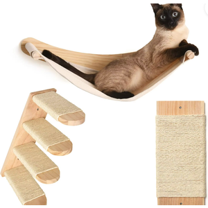 Chasing Tails Cat Wall Shelves - Four Step Cat Shelf with Scratch Board, Mounted Cat Shelves, Sturdy Cat Wall Furniture for Indoor Cats, Kittens - Extra Cat Wall Hammock Cover Included