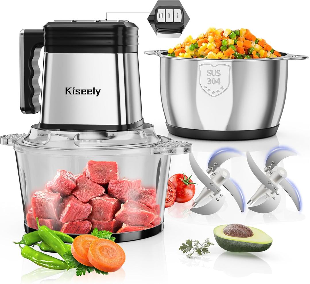 Food Processor, 3 Speeds Electric Food Chopper with Bowl & 2 Sets of Bi-Level Blades, 400W Meat & Veggie Grinder for Meat, Vegetables, Fruits and Nuts (BF1)