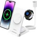 Nillkin 3 in 1 Magsafe Wireless Charging Station, Garmin Watch Charger Stand for Fenix 7/7S/8 Forerunner 245/745/945/965,Tactix,Enduro,Epix,Foldable Charger for iPhone 16/15/14 & AirPods with Adapter (White)