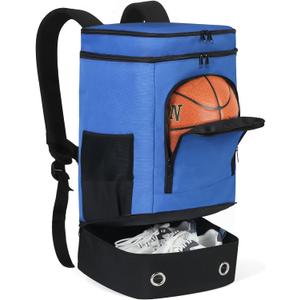 YOJOB Basketball Backpack, Large Sports Bag with Separate Ball Holder & Shoes Compartment, Water Resistant Basketball Bag Best for Soccer, Volleyball, Gym, Swim (Blue)