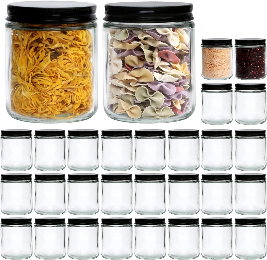 Encheng 8 OZ Glass Jars with Metal Lids,Clear Round Empty Candle Jars with Airtight Lids,Small Mason Canning Jars for Food,Candle,Honey,Candy,30 Pack.