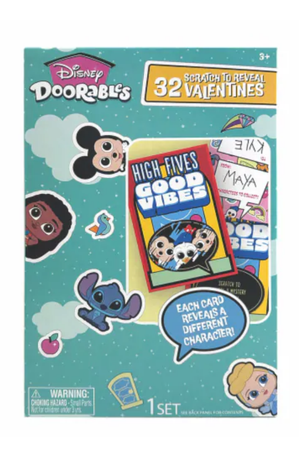 Disney Doorables Scratch to Reveal Valentine Cards 
Exchange Cards Doors les Scratch 2 Pack