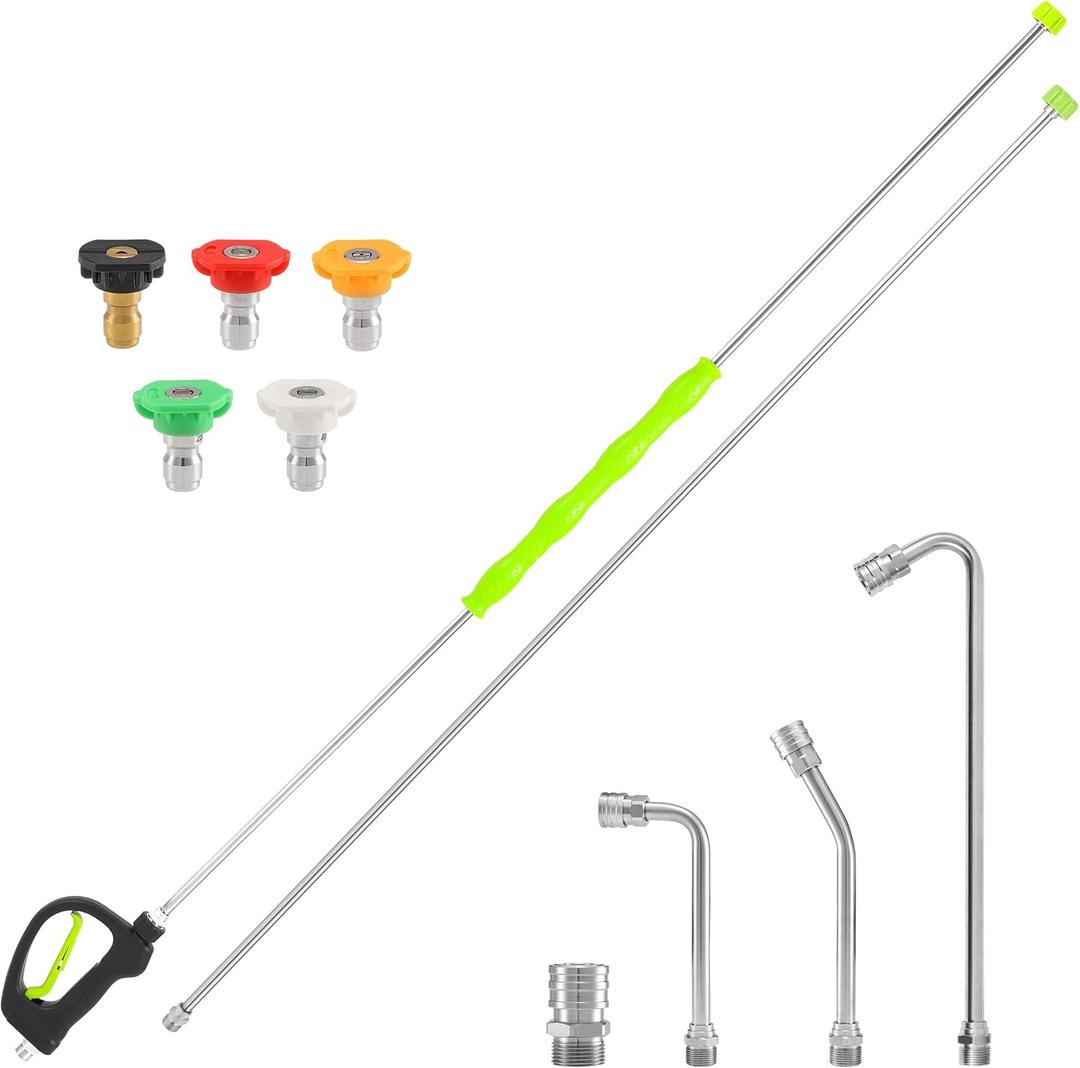 RIDGE WASHER Pressure Washer Extension Wand 120 Inch, Stainless Steel Replacement Power Washer Lance, 30°/90°/120° Curved Rod, Gutter Cleaner Attachment with 5 Nozzles, 4000 PSI