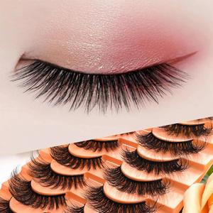 Wispy Lashes 10 Pairs - 3D Volume False Eyelashes Natural Look with Thin Cotton Band, 13mm Soft Flared Cat Eye Lashes, Mink Self Adhesive Fake Eyelashes Strips for Daily Effortless Makeup