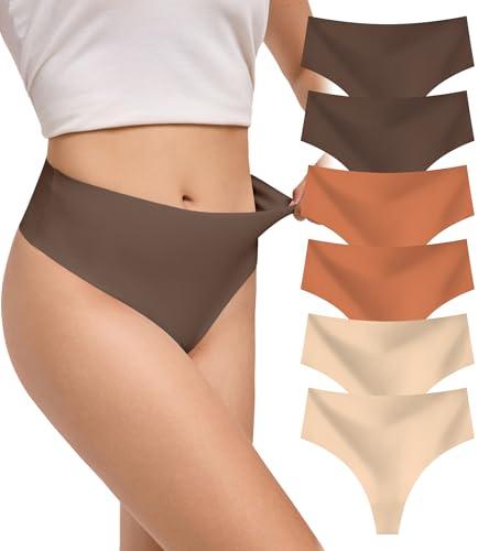 DEANGELMON Thongs for Women Seamless Womens Underwear Pack No Show Breathable Panties, 6 Pack XX-Large