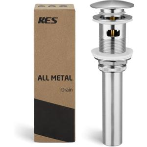 KES Bathroom Vessel Vanity Sink Pop Up Drain Stopper with Overflow for 1.6"-1.9" Sink Hole, All Metal Rustproof Brass and 304 Stainless Steel, Brushed Nickel, S2008A-BN