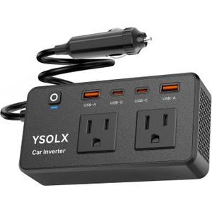 300W Car Power Inverter - YSOLX Dual DC 12V to 110V AC Car Outlet Adapter to Wall Plug, 24W Fast Charging USB-C&USB-A, Portable Charger Converter with for Laptops, Phones