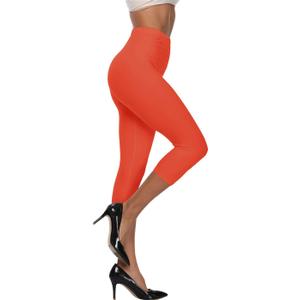 Kotii Women's Soft Capri Leggings 3/4 Cropped Leggings High Waisted Capris Tights (Orange, 12)