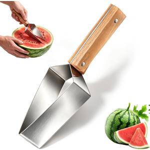 2 x Triangle Watermelon Cutter, Watermelon Slicer Cutter Tool, 430 Stainless Steel Watermelon Cutter with Wooden Handle and Blade Cover for Watermelon Melon Apple