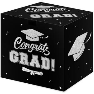 2 x Graduation Decorations 2026 Card Box, Black Silver Congrats Grad Paper Gift Crad Boxes Holder for Class of 2026 Graduation Party Decoration Supplies Table Decor Favors Props Decor, 9 x 9 x 9 inches