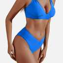 fatty tiger High Cut Bikini Sets for Women Deep V Neck Criss Cross Back Two Piece Swimsuit Cheeky High Waist Bathing Suit (Blue, S)