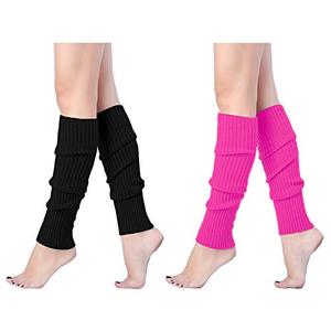 v28 V28Women Winter 80s Eighty's Warm Leg Warmers Knitted Long Socks, 2(Black+Rose)