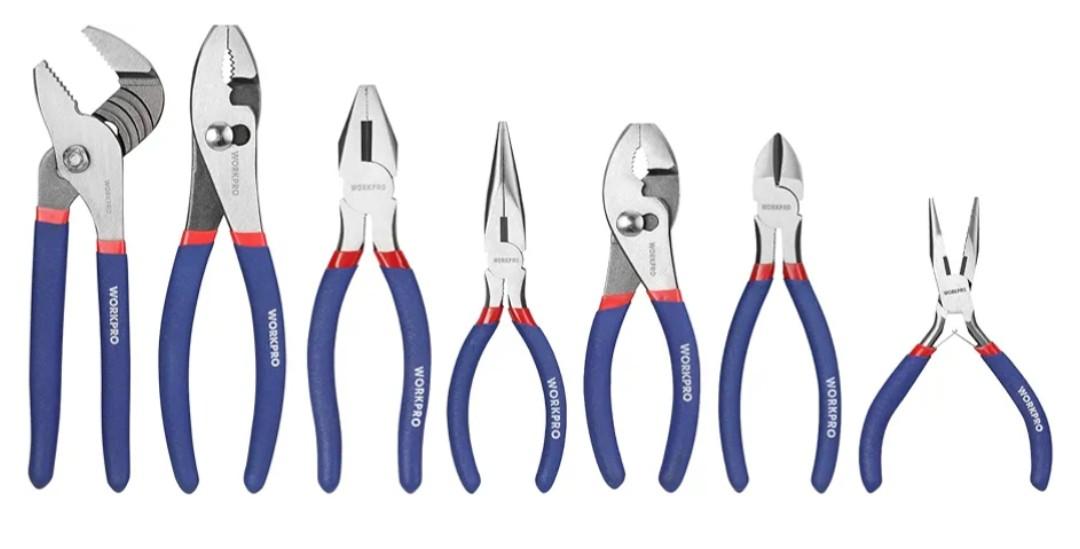 7-piece WORKPRO Pliers Set with Groove Joint, Long Nose, Slip Joint, Linesman, and Diagonal Pliers for DIY & Home Use