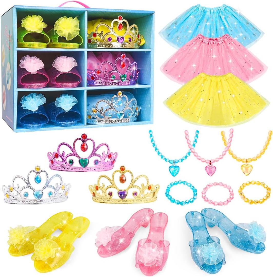 Meland Princess Dress Up Clothes for Toddlers with Skirts, Shoes, Crown & Play Jewelry, Princess Toys for Girls Age 3,4,5,6 Year Old, Little Girls Gift Idea for Birthday Christmas (Yellow)