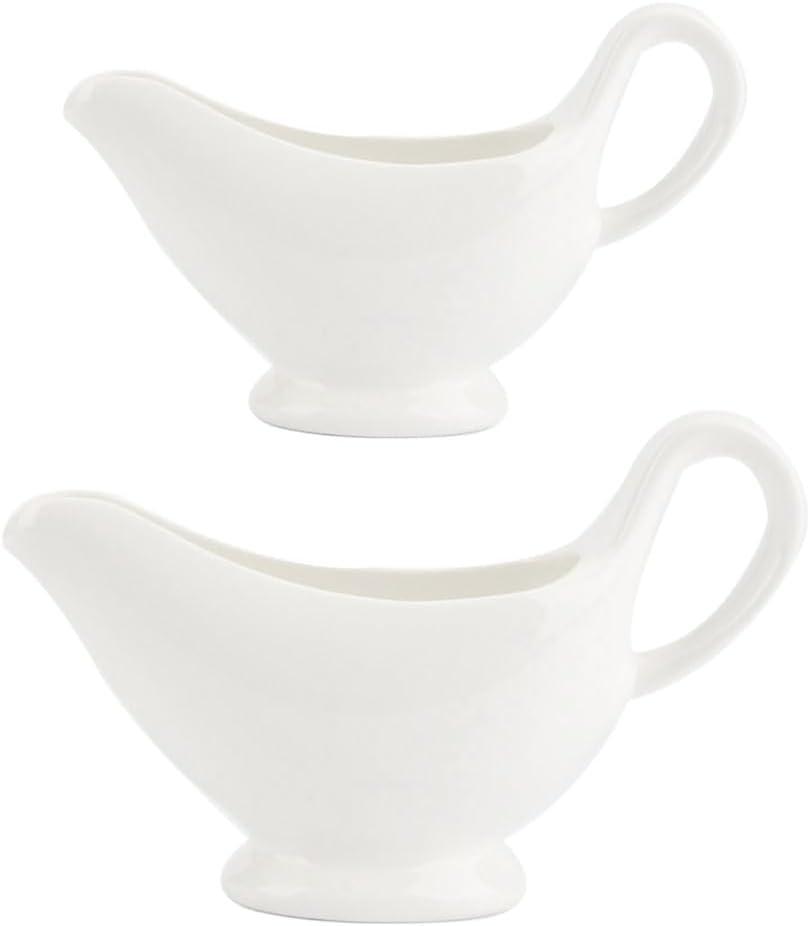 Amosfun 2Pcs Ceramic Gravy Sauce Boats with Handle - 3Oz and 5Oz Condiment Saucier Bowls for Serving Sauce Vinegar and Spices Microwave and Dishwasher Safe (15X4CM)