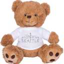 TeesAndTankYou Skyline Seattle Washington Bear: 8 Inch Brown Teddy Bear Stuffed Animal with White Shirt