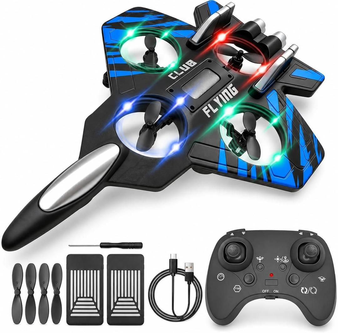 Foam RC Airplane for Kids & Adults, Easy to Fly Remote Control Fighter Jet with LED Lights, 360 Flip Stunt RC Plane, Durable EPP Foam, 2 Batteries, Outdoor Airplane Toy Gift for Boys Ages 8-16
