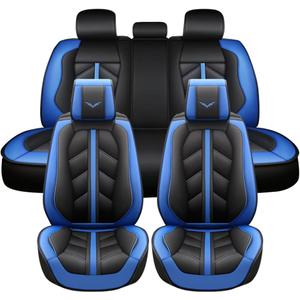Front & Rear Seat Covers for Corvette C7 C5 Car Seat Cover Luxury PU Leather Sporty Breathable Comfortable Blue × Black