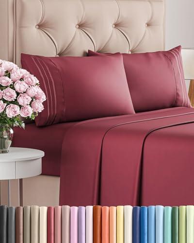 Full Size 4 Piece Sheet Set - Comfy Breathable & Cooling Bed Sheets Set - Hotel Luxury Bedding for Women, Men, Kids, Teens, Boys & Girls - Deep Pockets, Ultra-Soft, Wrinkle Free - Oeko-Tex - Burgundy