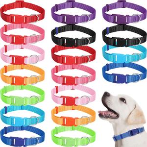 Sanwuta 18 Pcs Adjustable Dog Collar 9 Colors Nylon Soft Neoprene Padded Heavy Duty Medium Pet Collars with Buckle for Medium Dogs(Large,Bright Color)